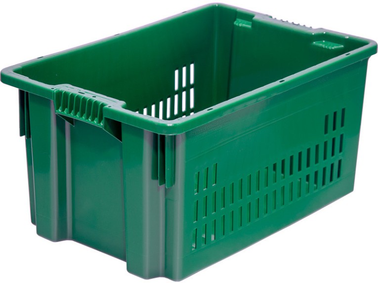 Ящик 600х400х300 дно сплошное, стенки перфорированные цв. зелёный купить в Тюмени