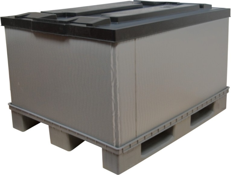 Контейнер 1200х800х860 мм сплошной разборный на п/паллет серый купить в Тюмени Контейнер 1200х800х860 мм сплошной разборный на п/паллет серый купить в Тюмени