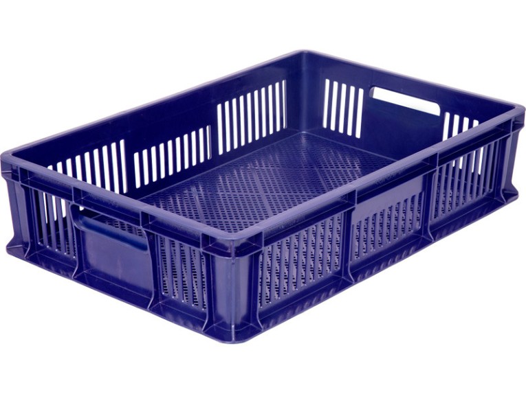 Ящик 600х400х140 мм перфорированный с полузакрытой ручкой синий купить в Тюмени Ящик 600х400х140 мм перфорированный с полузакрытой ручкой синий купить в Тюмени