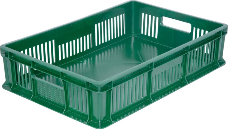 Ящик 600х400х140 мм дно сплош.стенки перф.с ручками зеленый купить в Тюмени