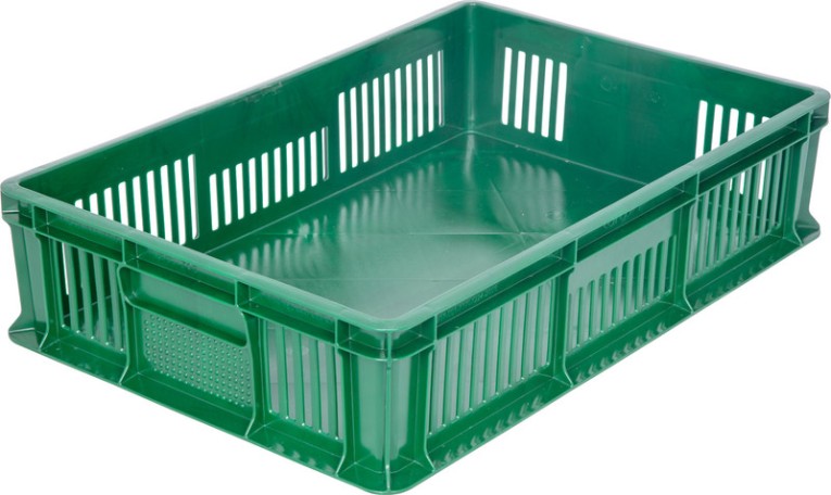 Ящик 600х400х140 мм дно сплош.стенки перф.без ручек зеленый купить в Тюмени Ящик 600х400х140 мм дно сплош.стенки перф.без ручек зеленый купить в Тюмени