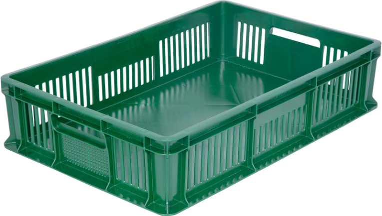 Ящик 600х400х140 мм дно сплош.стенки перф. с полузакрытой ручкой зеленый купить в Тюмени Ящик 600х400х140 мм дно сплош.стенки перф. с полузакрытой ручкой зеленый купить в Тюмени