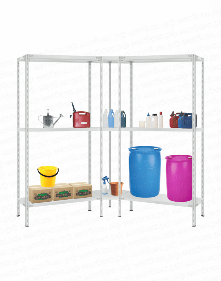 Стеллаж угловой 2000х1600х1600 (3 яруса глубиной 400мм) купить в Тюмени Стеллаж угловой 2000х1600х1600 (3 яруса глубиной 400мм) купить в Тюмени