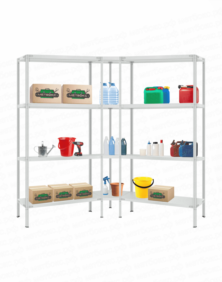 Стеллаж угловой 2000х1600х1600 (4 яруса глубиной 400мм) купить в Тюмени Стеллаж угловой 2000х1600х1600 (4 яруса глубиной 400мм) купить в Тюмени