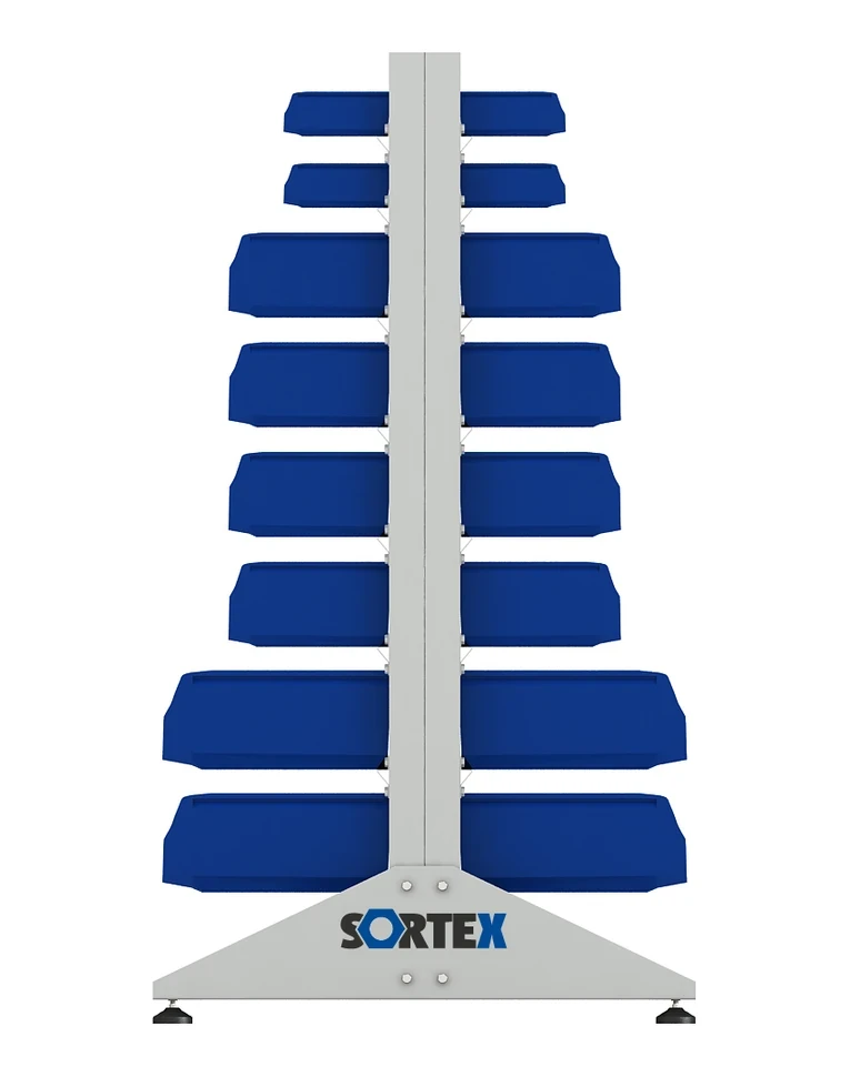 Стеллаж для пластиковых лотков SORTEX двухсторонний 1500x1000x800.06 купить в Тюмени Стеллаж для пластиковых лотков SORTEX двухсторонний 1500x1000x800.06 купить в Тюмени
